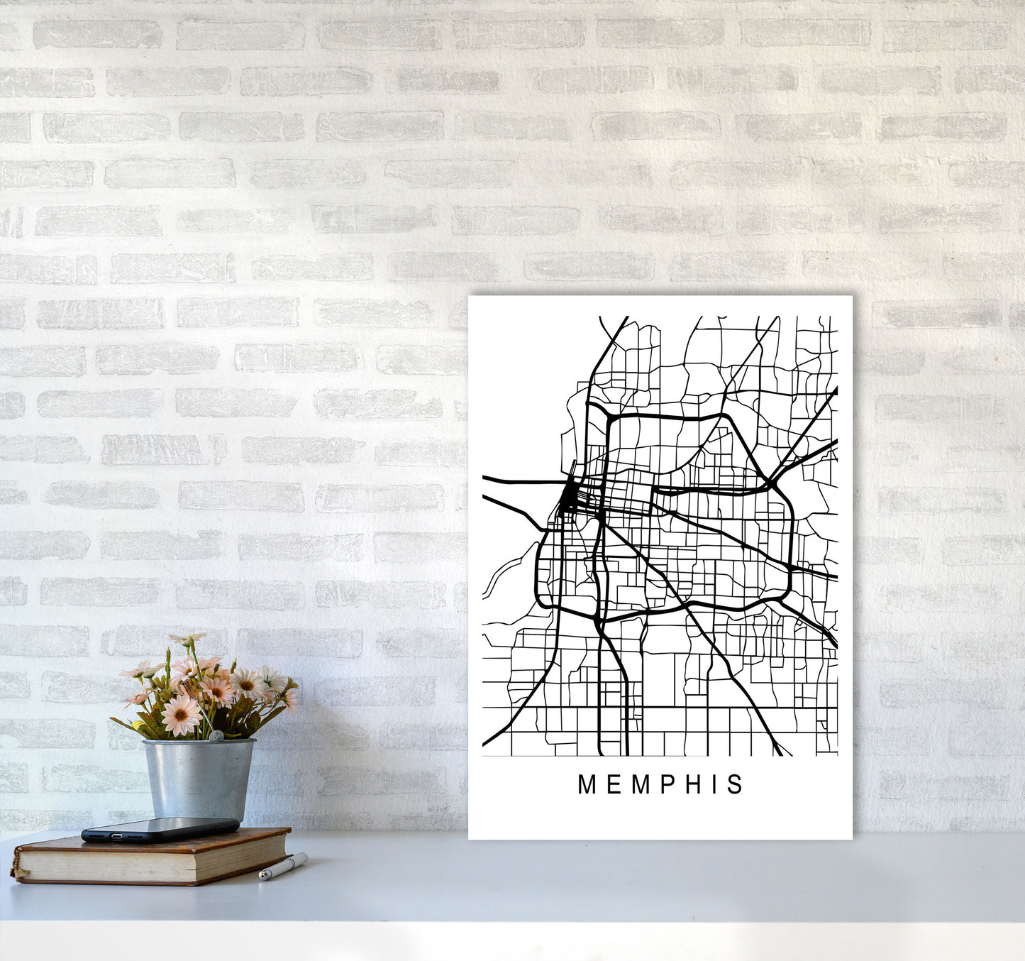 Memphis Map Art Print by Pixy Paper A2 Black Frame
