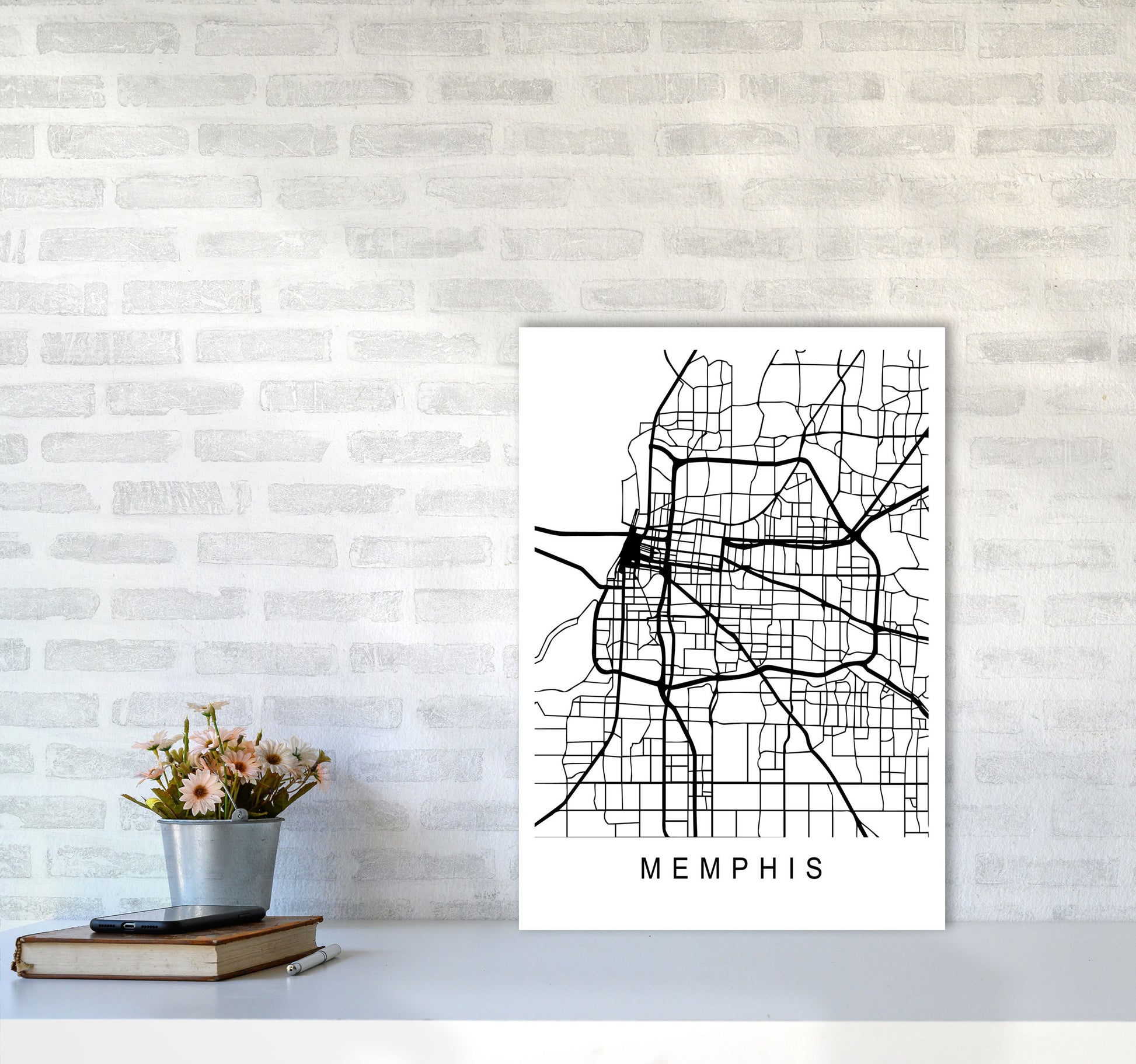 Memphis Map Art Print by Pixy Paper A2 Black Frame