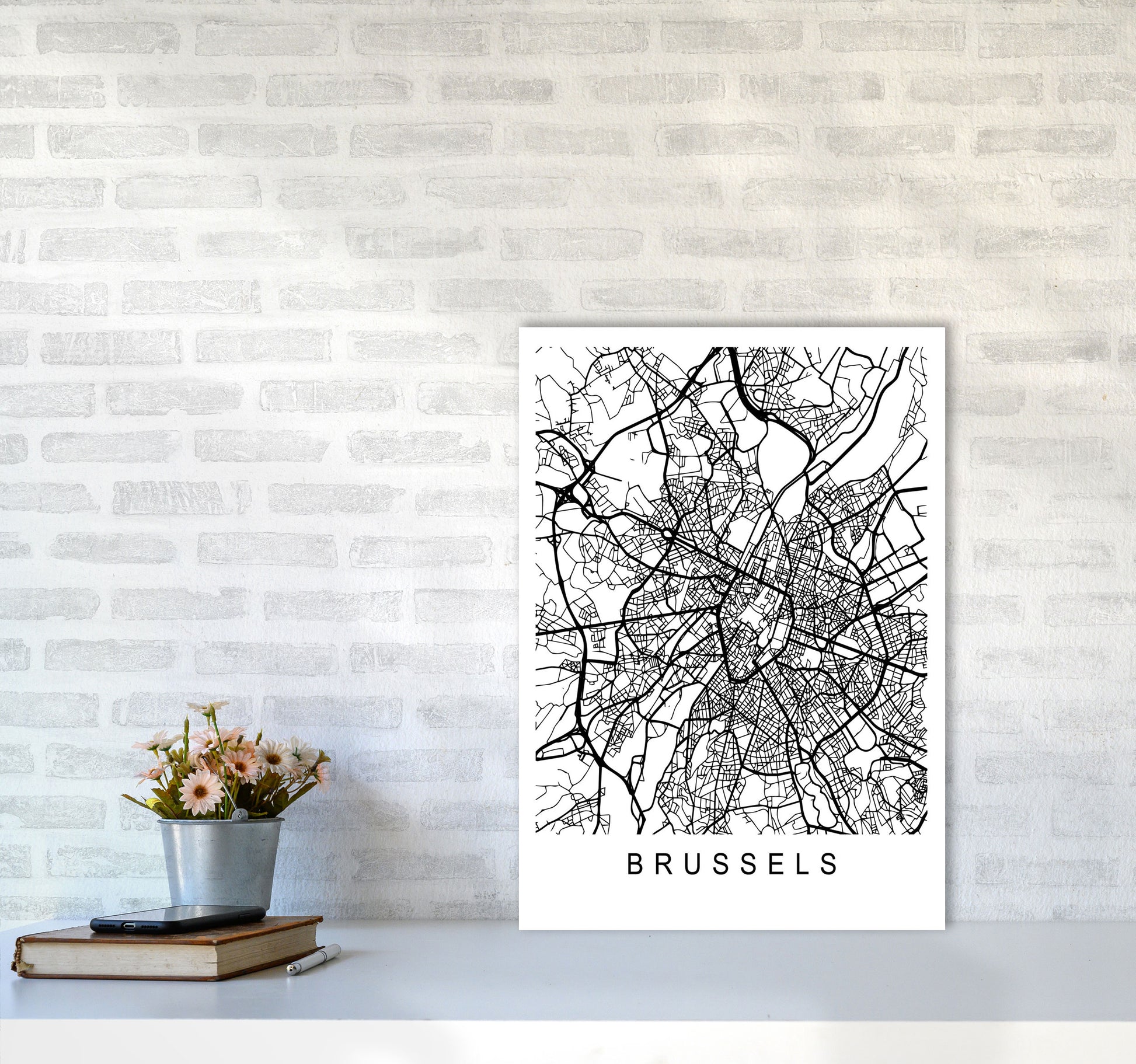 Brussels Map Art Print by Pixy Paper A2 Black Frame