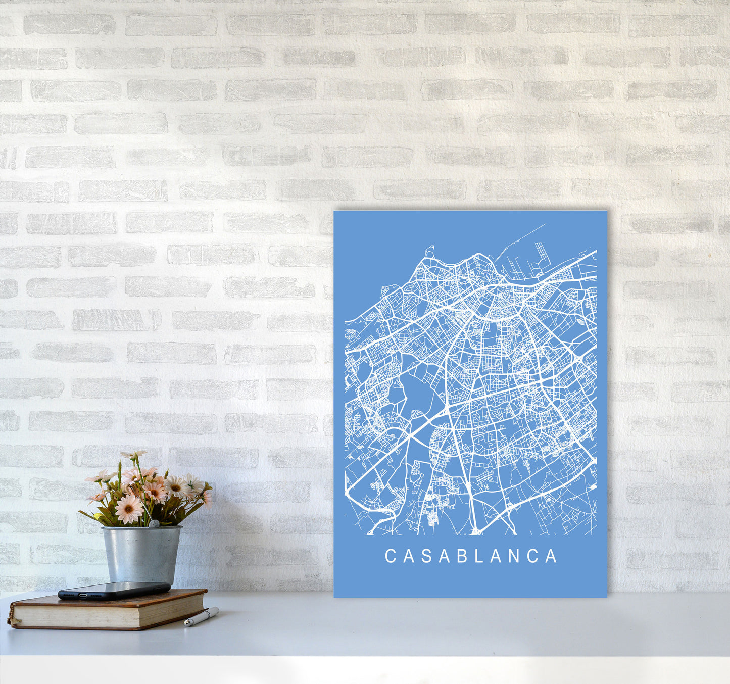 Casablanca Map Blueprint Art Print by Pixy Paper A2 Black Frame