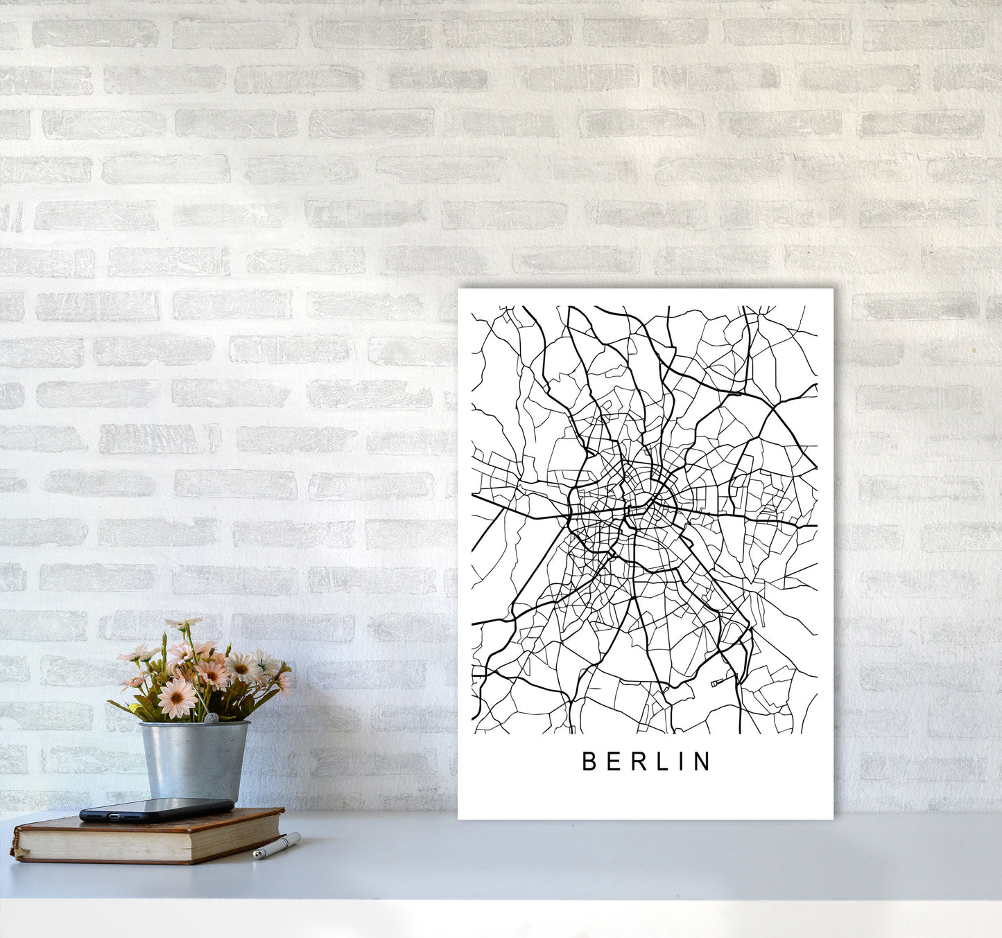 Berlin Map Art Print by Pixy Paper A2 Black Frame