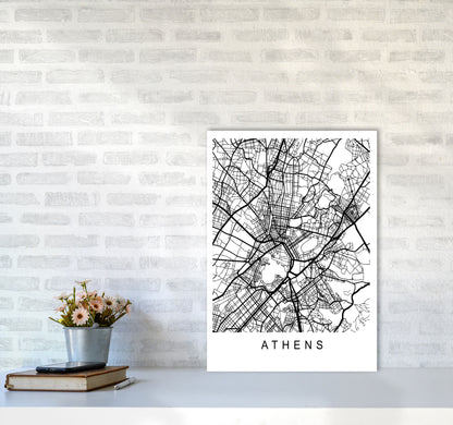 Athens Map Art Print by Pixy Paper A2 Black Frame