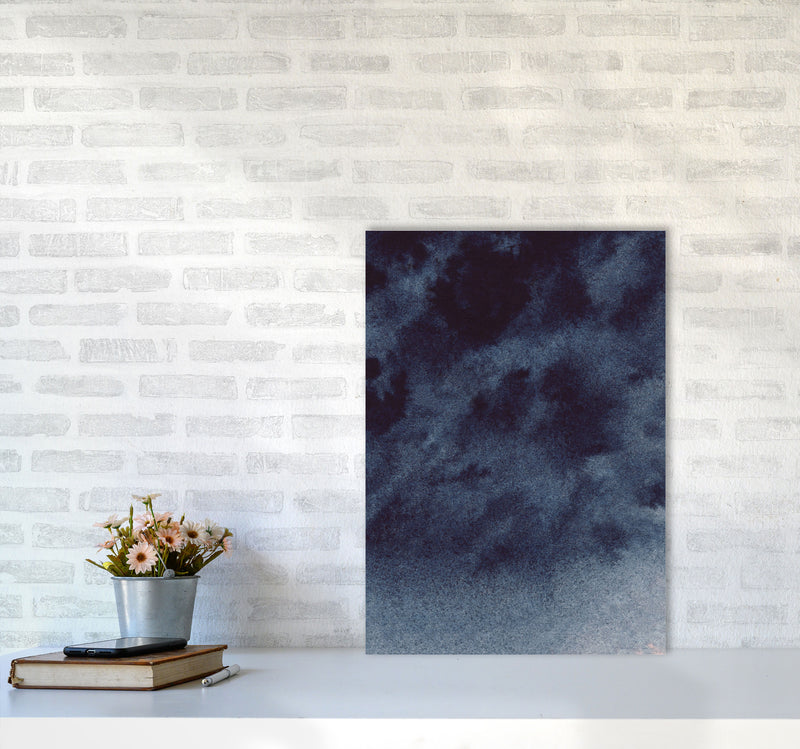 Sand Navy Watercolour Art Print by Pixy Paper A2 Black Frame