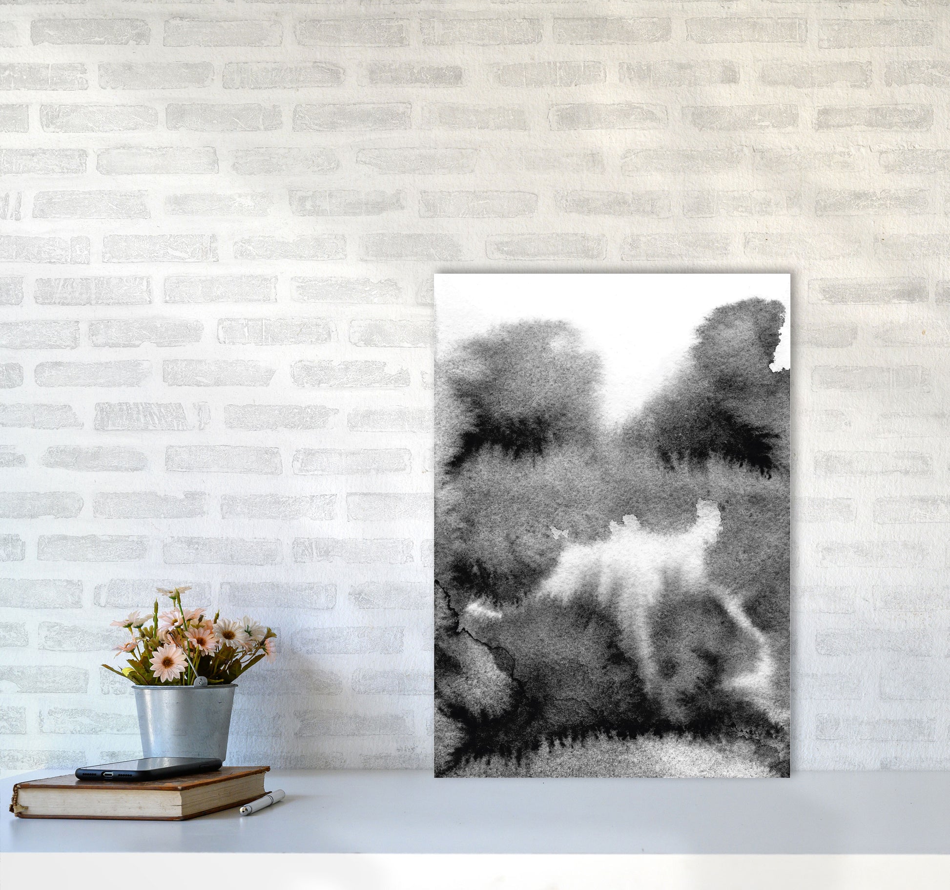 Majestic Monochrome Watercolour 17 Art Print by Pixy Paper A2 Black Frame