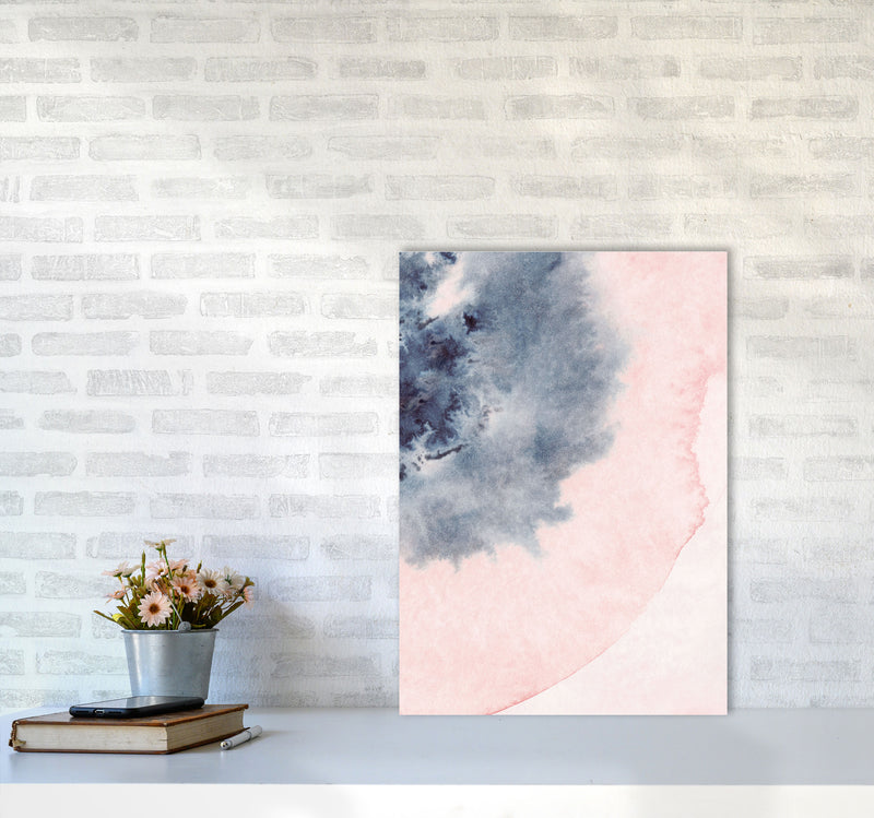Sand Pink and Navy Watercolour 05 Art Print by Pixy Paper A2 Black Frame