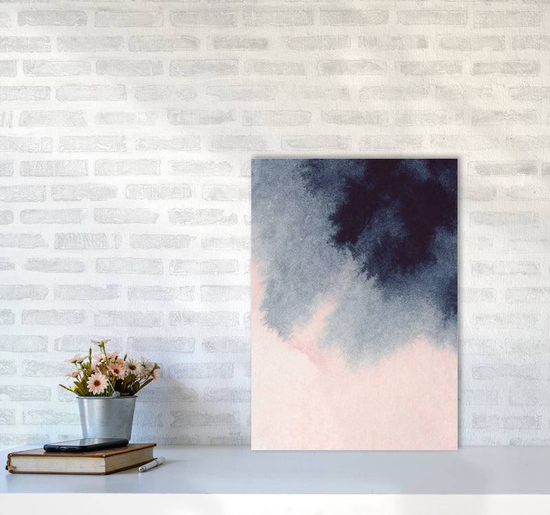 Sand Pink and Navy Watercolour 01 Art Print by Pixy Paper A2 Black Frame