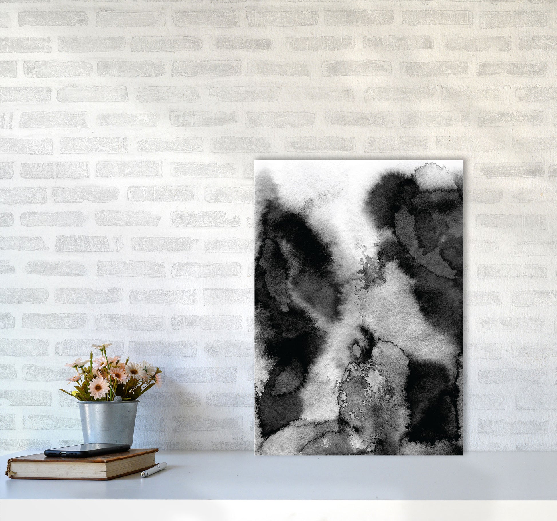 Majestic Monochrome Watercolour 11 Art Print by Pixy Paper A2 Black Frame