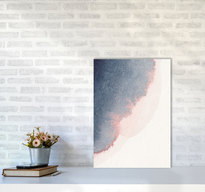 Sand Pink and Navy Watercolour 02 Art Print by Pixy Paper A2 Black Frame