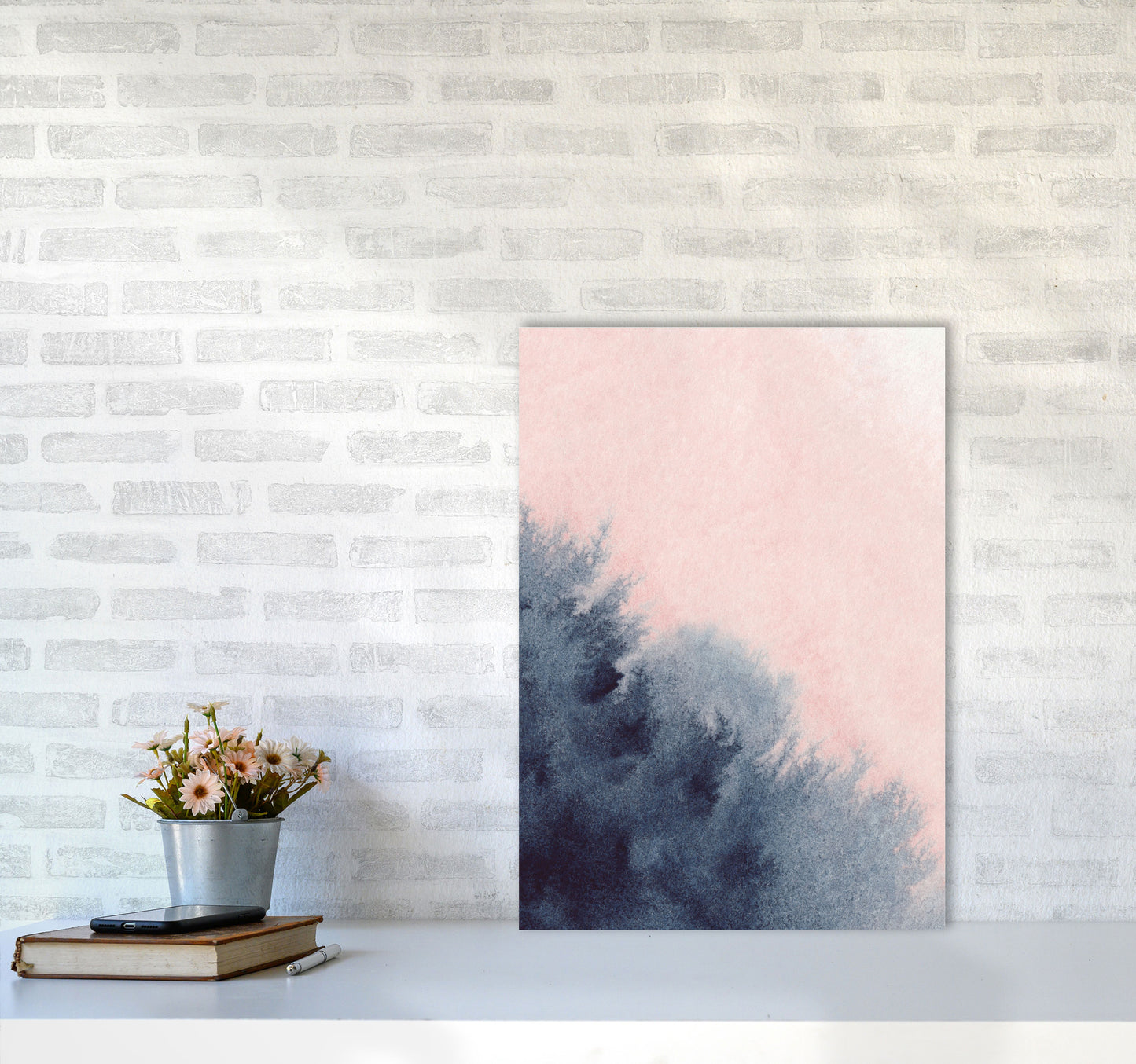 Sand Pink and Navy Watercolour 03 Art Print by Pixy Paper A2 Black Frame