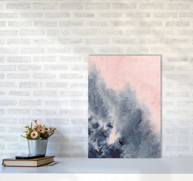 Sand Pink and Navy Watercolour 04 Art Print by Pixy Paper A2 Black Frame
