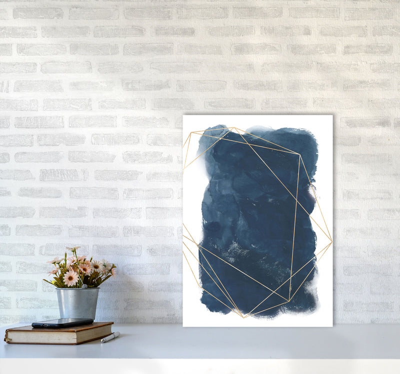 Aztec Navy Watercolour Art Print by Pixy Paper A2 Black Frame