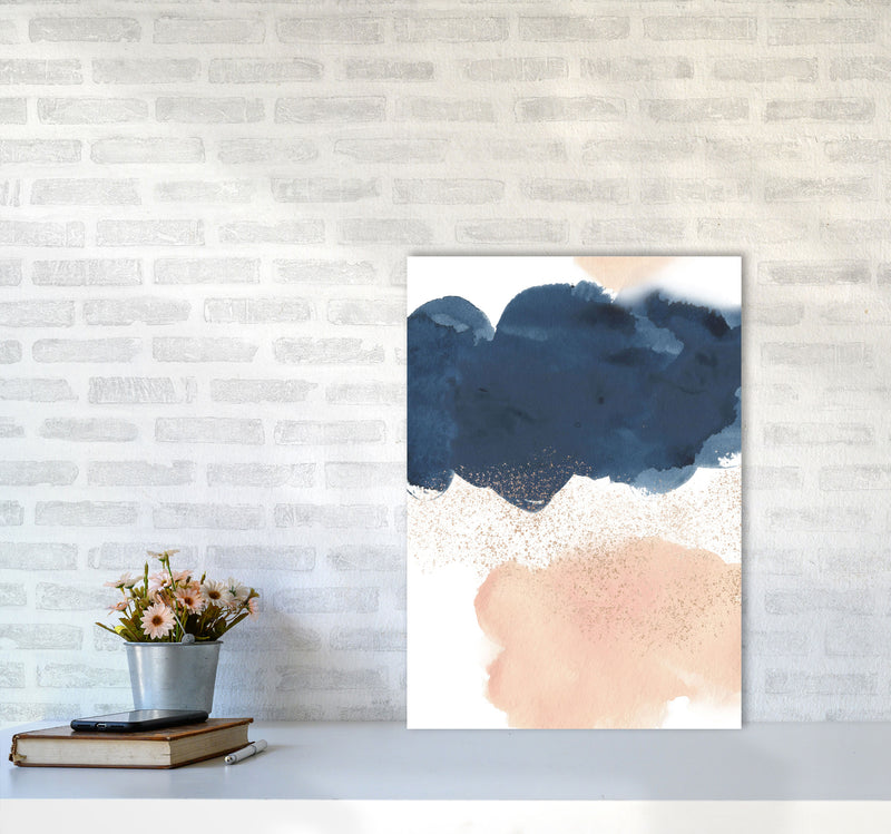 Aztec Blush and Navy Watercolour 03 Art Print by Pixy Paper A2 Black Frame