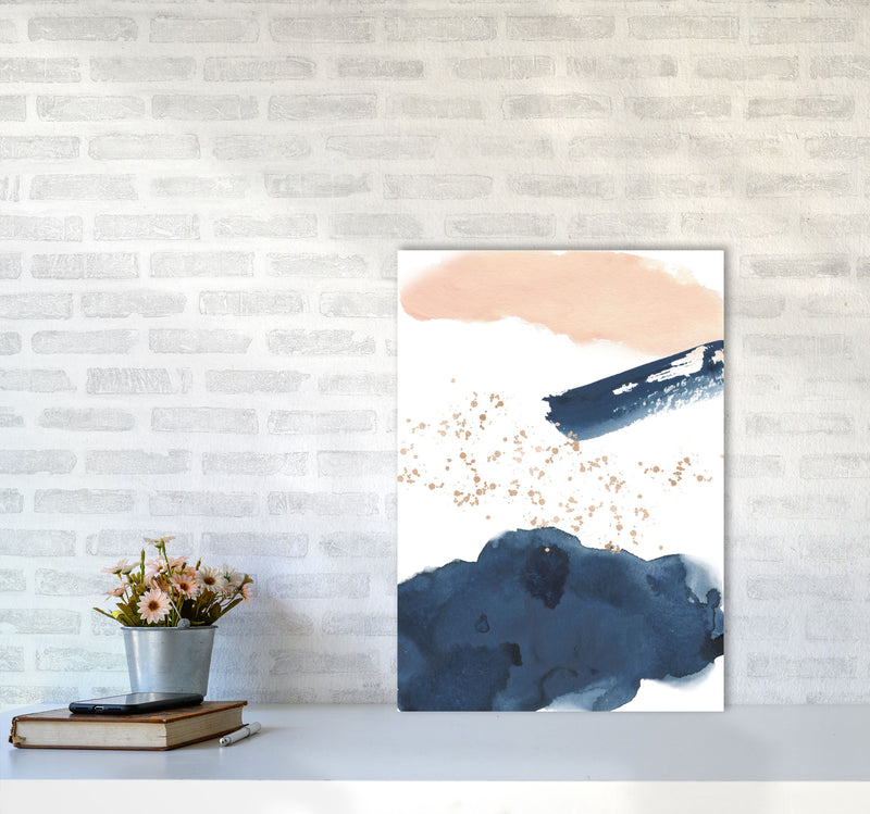 Aztec Blush and Navy Watercolour 01 Art Print by Pixy Paper A2 Black Frame