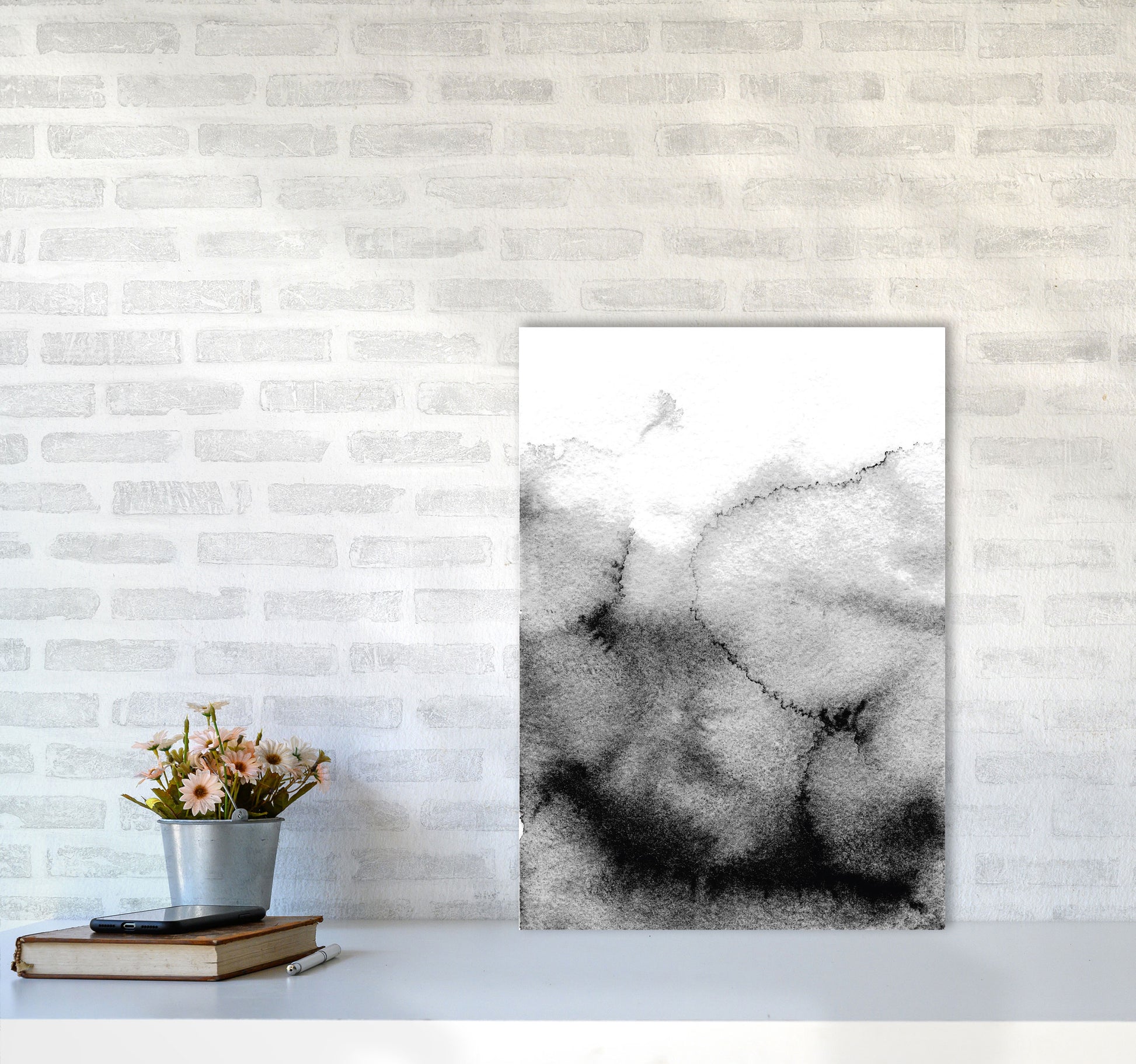 Majestic Monochrome Watercolour 09 Art Print by Pixy Paper A2 Black Frame