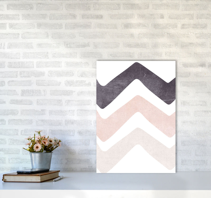Zig zags pink cotton Art Print by Pixy Paper A2 Black Frame