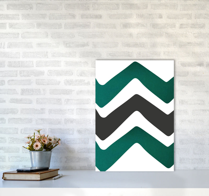 Zig zags emerald Art Print by Pixy Paper A2 Black Frame