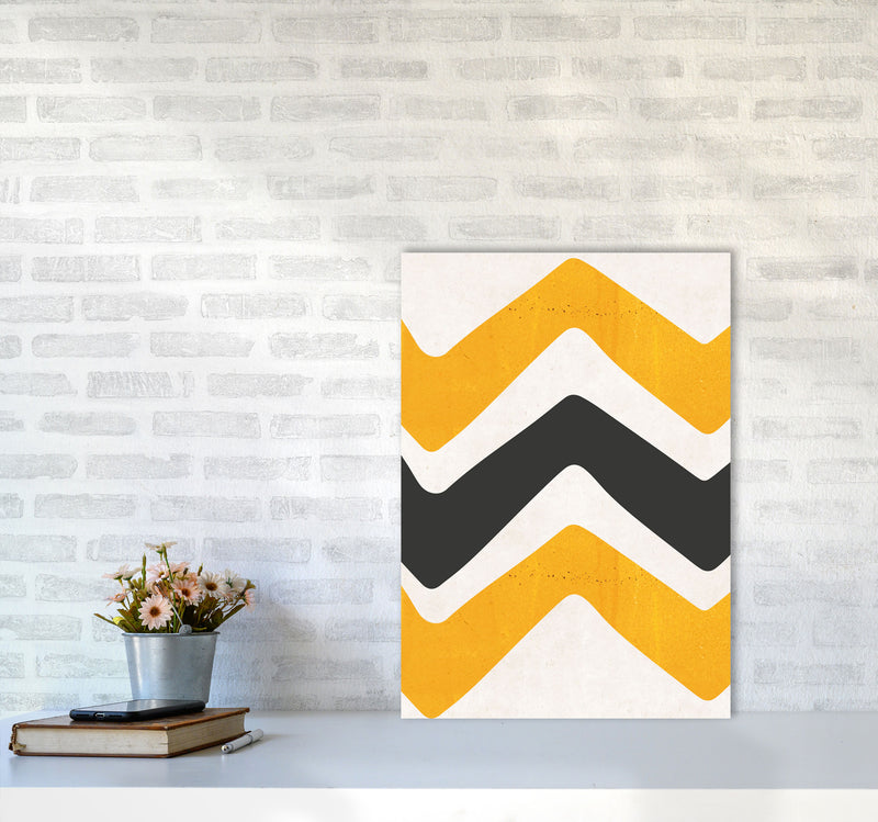 Zig zags mustard Art Print by Pixy Paper A2 Black Frame