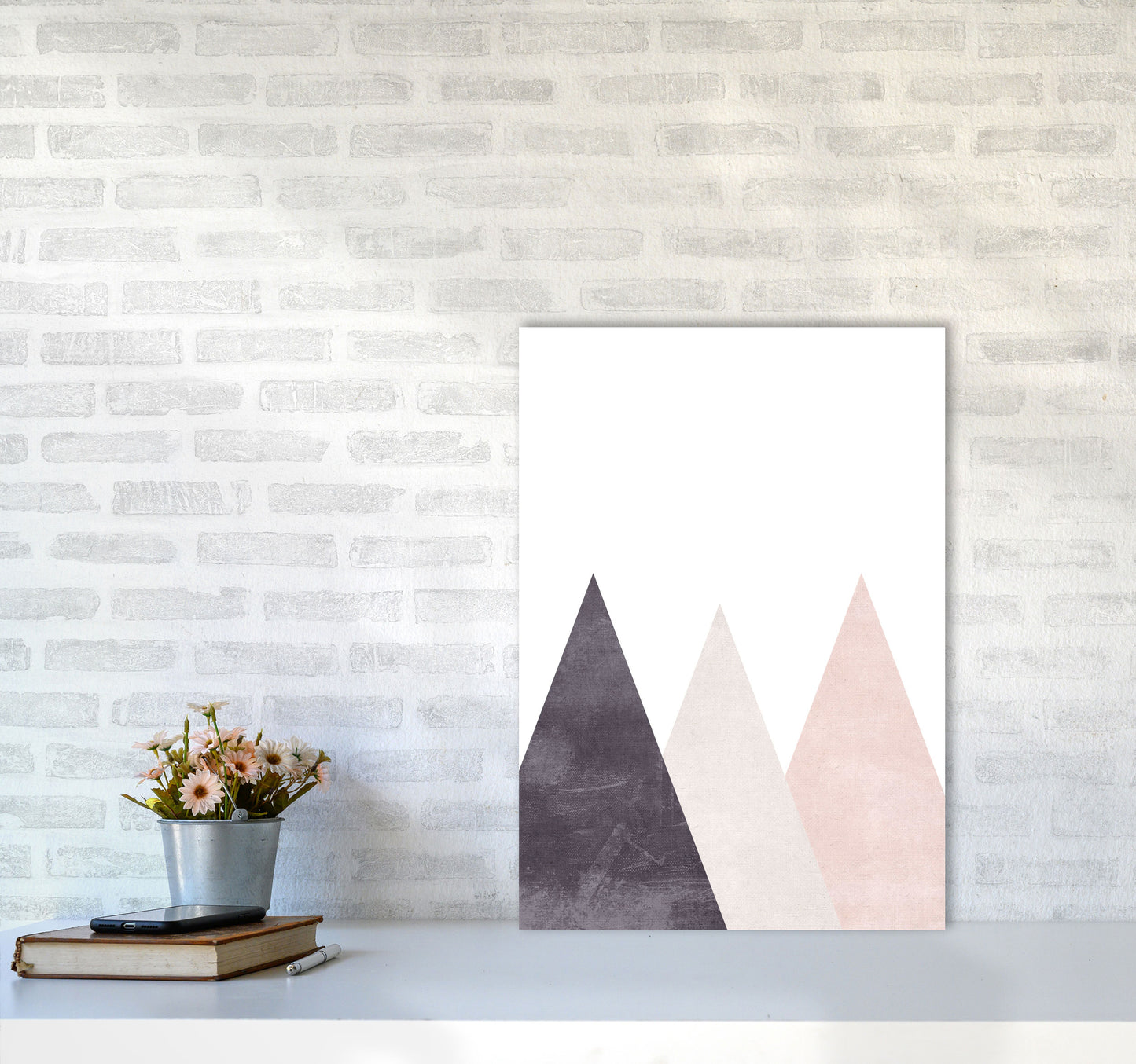 Mountains pink cotton Art Print by Pixy Paper A2 Black Frame