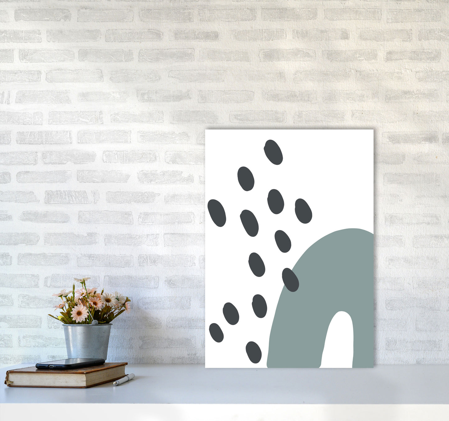 Inspired Teal Rainbow with Polka Art Print by Pixy Paper A2 Black Frame