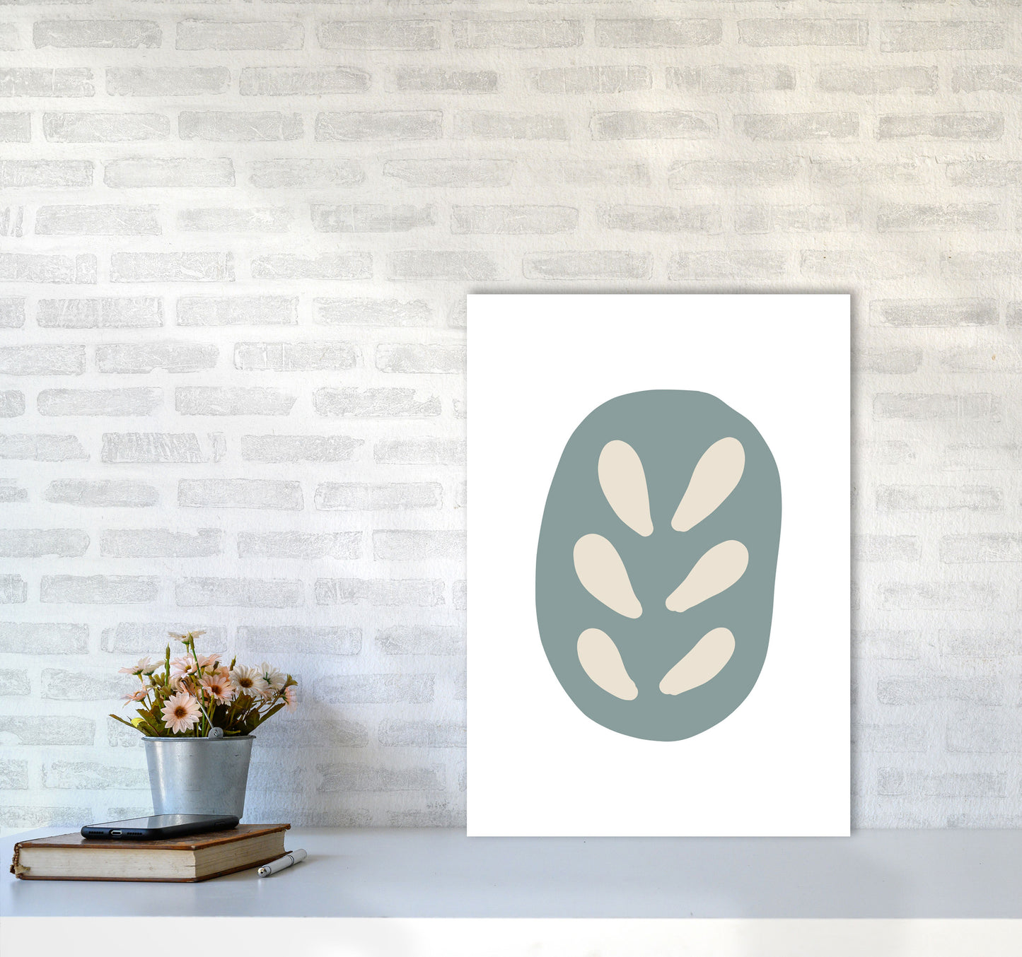 Inspired Teal Floral Abstract Art Print by Pixy Paper A2 Black Frame