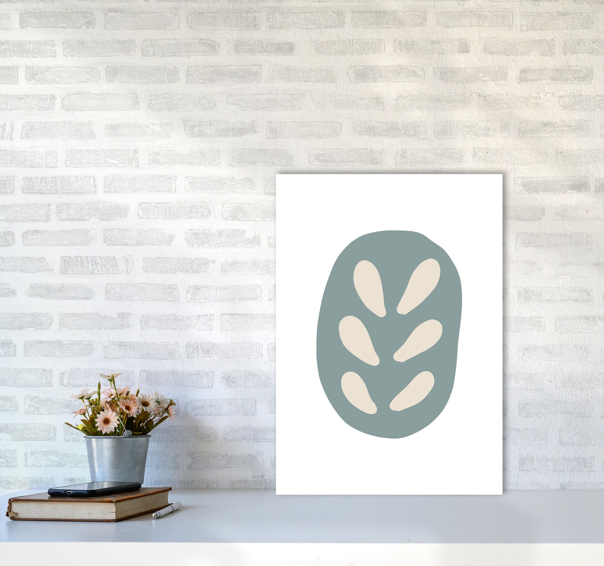 Inspired Teal Floral Abstract Art Print by Pixy Paper A2 Black Frame