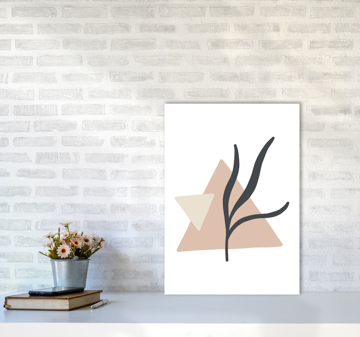 Inspired Pink Triangle Abstract Art Print by Pixy Paper A2 Black Frame
