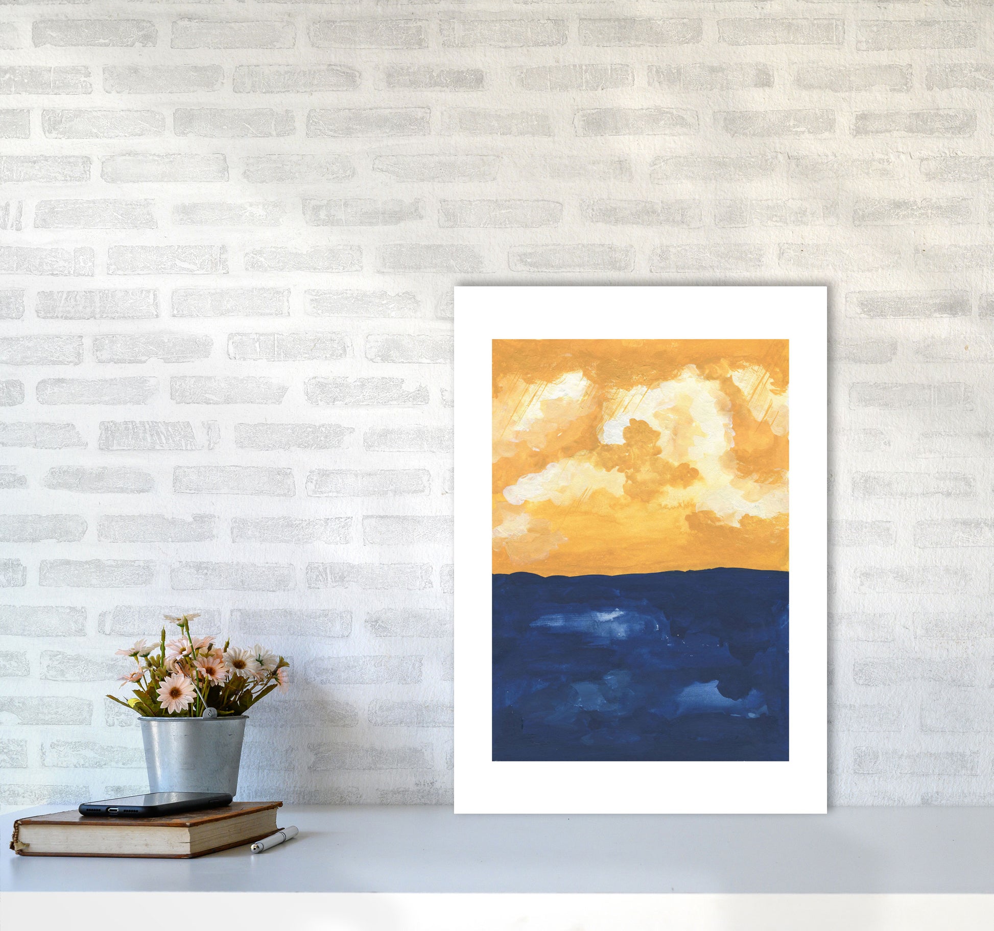 Horizon Abstract Sea  Art Print by Pixy Paper A2 Black Frame