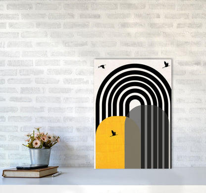 Giant rainbow with birds mustard Art Print by Pixy Paper A2 Black Frame