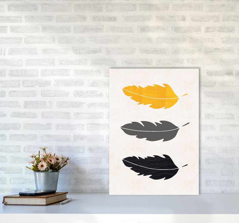 Feathers Mustard Art Print by Pixy Paper A2 Black Frame