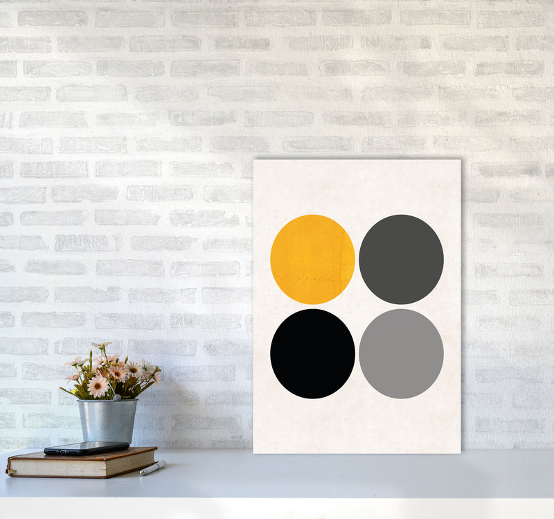 Circles Mustard Art Print by Pixy Paper A2 Black Frame
