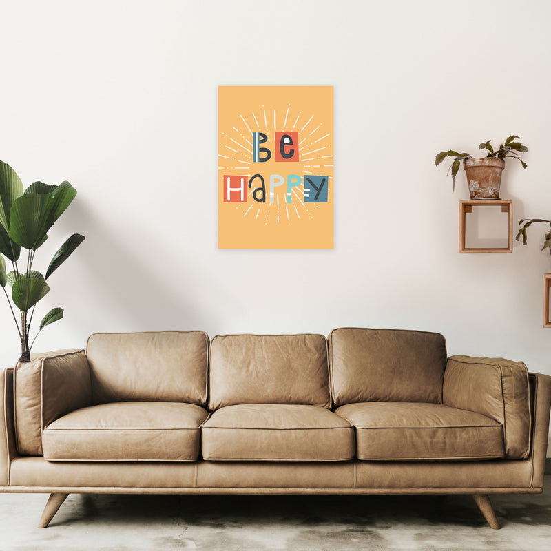 Be happy Neutral kids Art Print by Pixy Paper A2 Black Frame