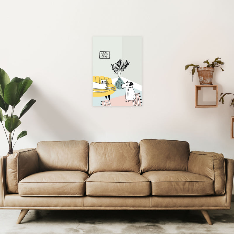 Dog and Cat Chat Art Print by Pixy Paper A2 Black Frame