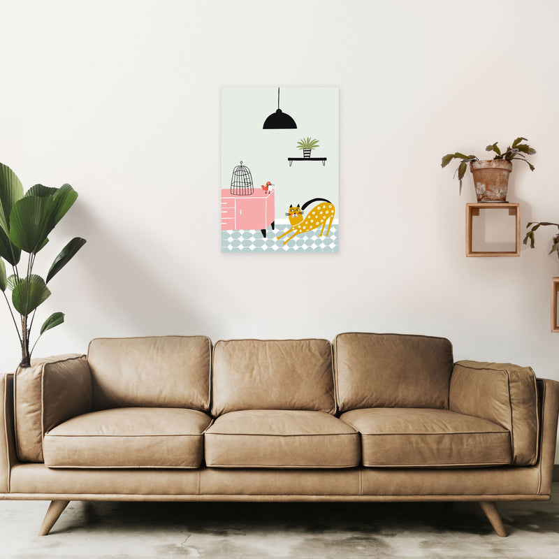 Cat and Bird Art Print by Pixy Paper A2 Black Frame