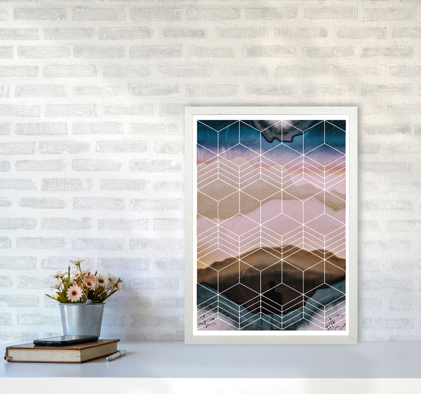 Geometric Abstract Modern Print A2 Oak Frame