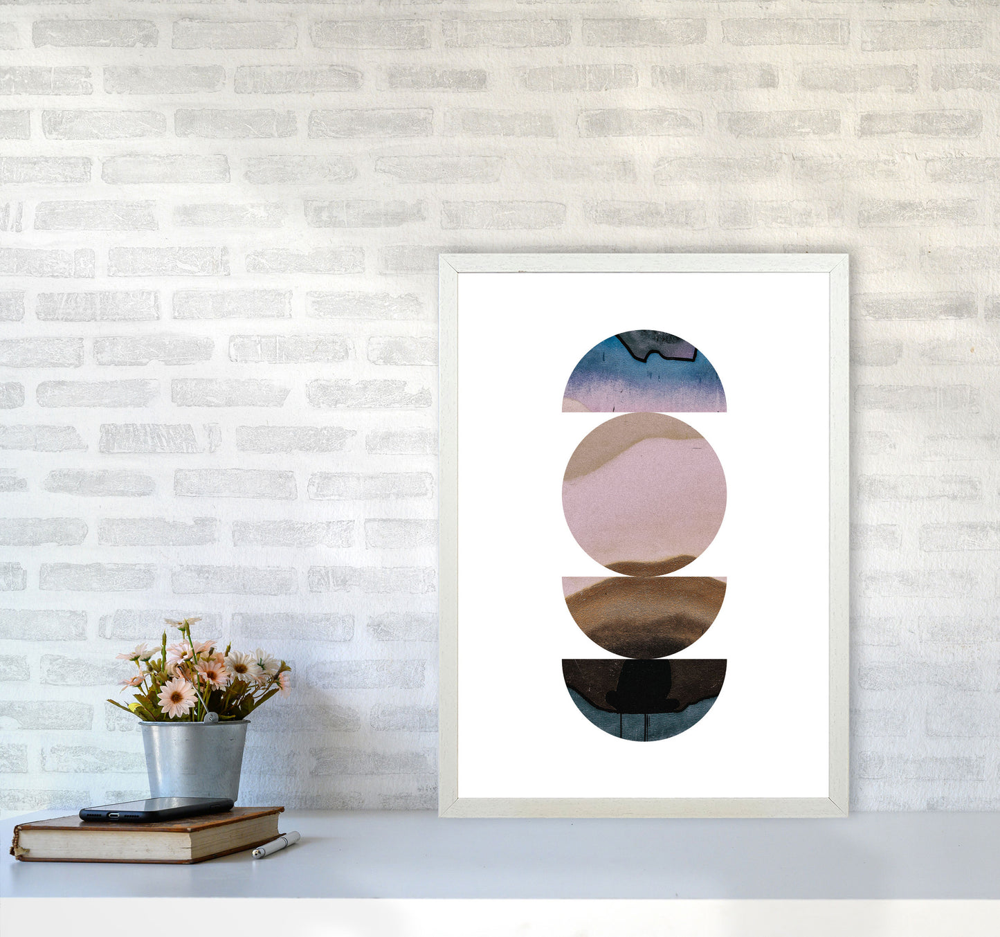 Abstract Circles White Background Modern Print A2 Oak Frame