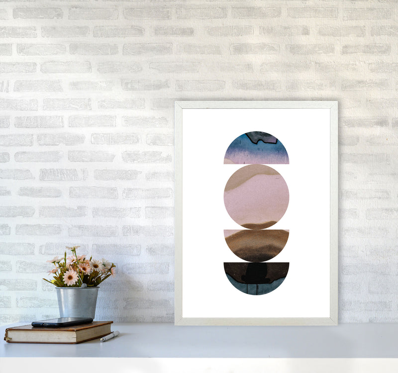 Abstract Circles White Background Modern Print A2 Oak Frame