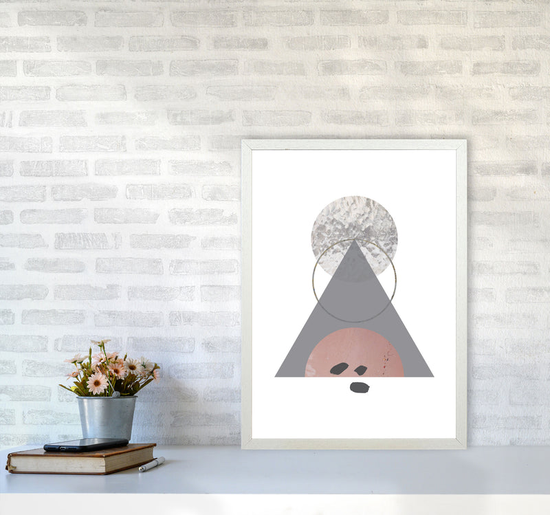 Peach, Sand And Glass Abstract Triangle Modern Print A2 Oak Frame