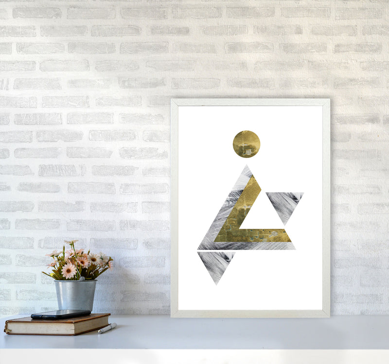 Gold And Grey Triangle With Moon Abstract Modern Print A2 Oak Frame
