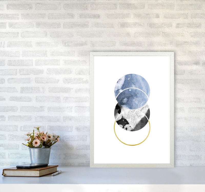 Blue And Gold Abstract Circles Modern Print A2 Oak Frame