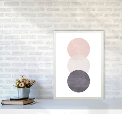 Cotton, Pink And Grey Abstract Circles Modern Print A2 Oak Frame