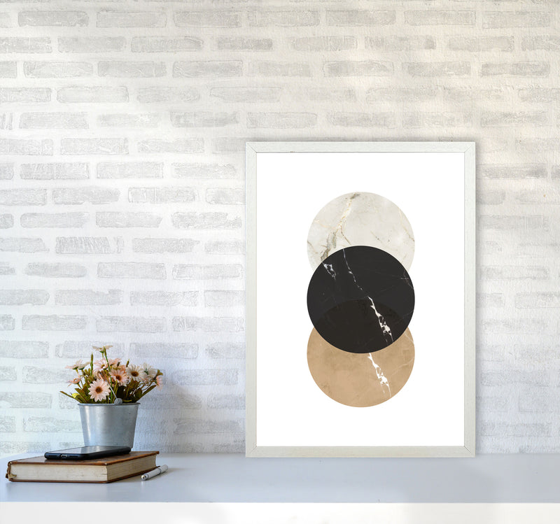 Gold, Beige And Black Marble Abstract Circles Modern Print A2 Oak Frame