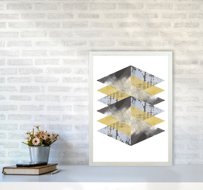 Scuff, Yellow And Grey Abstract Triangles Modern Print A2 Oak Frame
