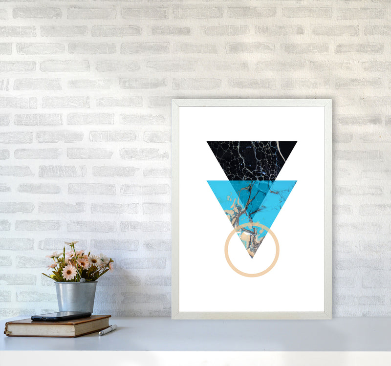 Blue Sand Abstract Triangles Modern Print A2 Oak Frame