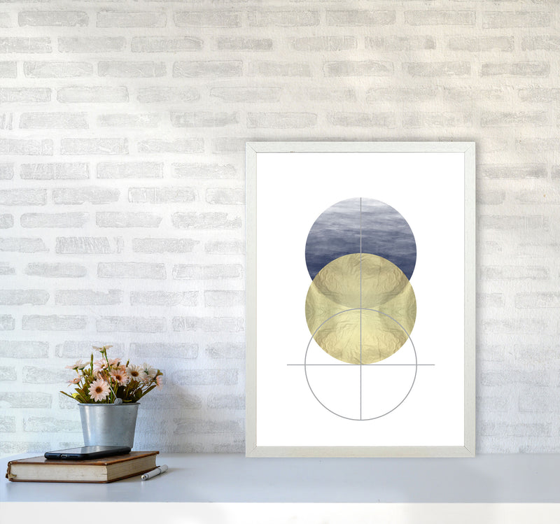 Navy And Gold Abstract Circles Modern Print A2 Oak Frame