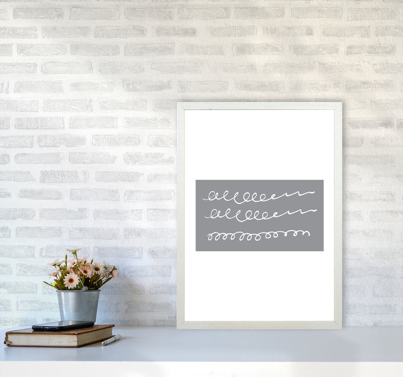 Grey Rectangle Swirls Abstract Modern Print A2 Oak Frame