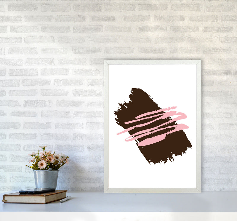 Black Jaggered Paint Brush Abstract Modern Print A2 Oak Frame