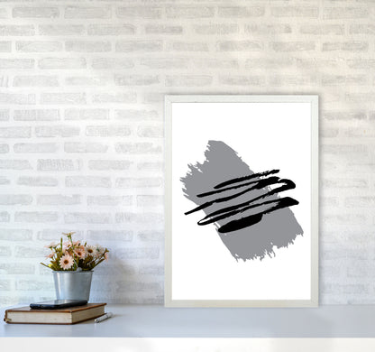 Grey Jaggered Paint Brush Abstract Modern Print A2 Oak Frame