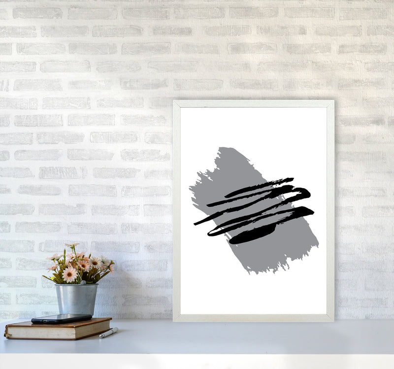 Grey Jaggered Paint Brush Abstract Modern Print A2 Oak Frame