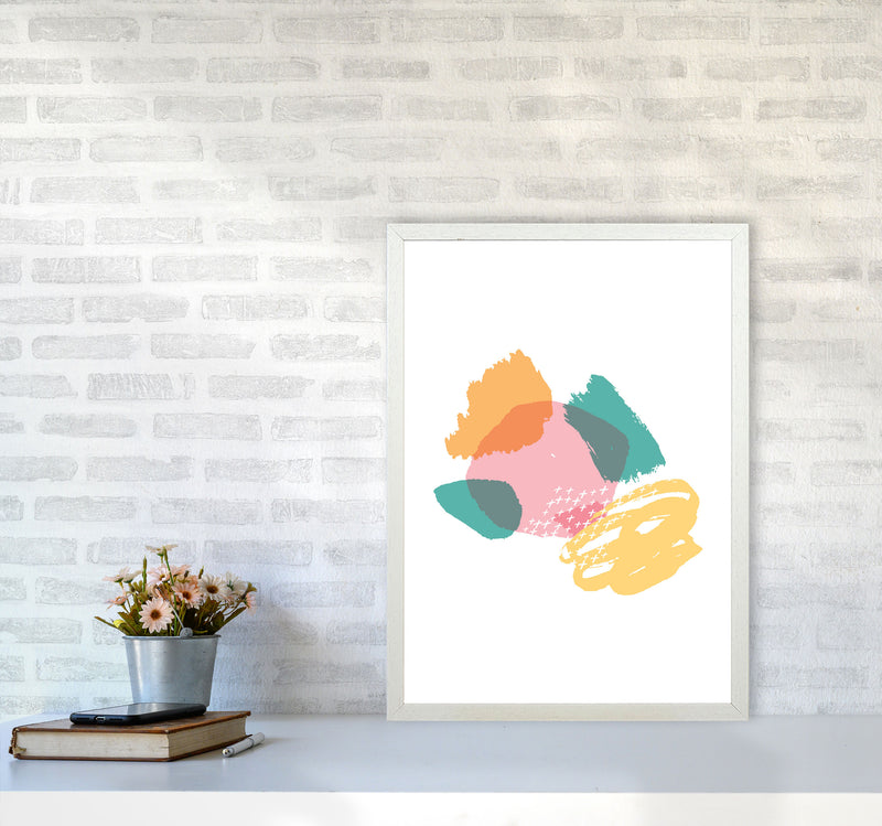 Pink And Teal Mismatch Abstract Modern Print A2 Oak Frame