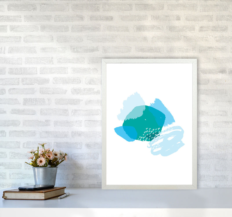 Blue And Teal Mismatch Abstract Modern Print A2 Oak Frame